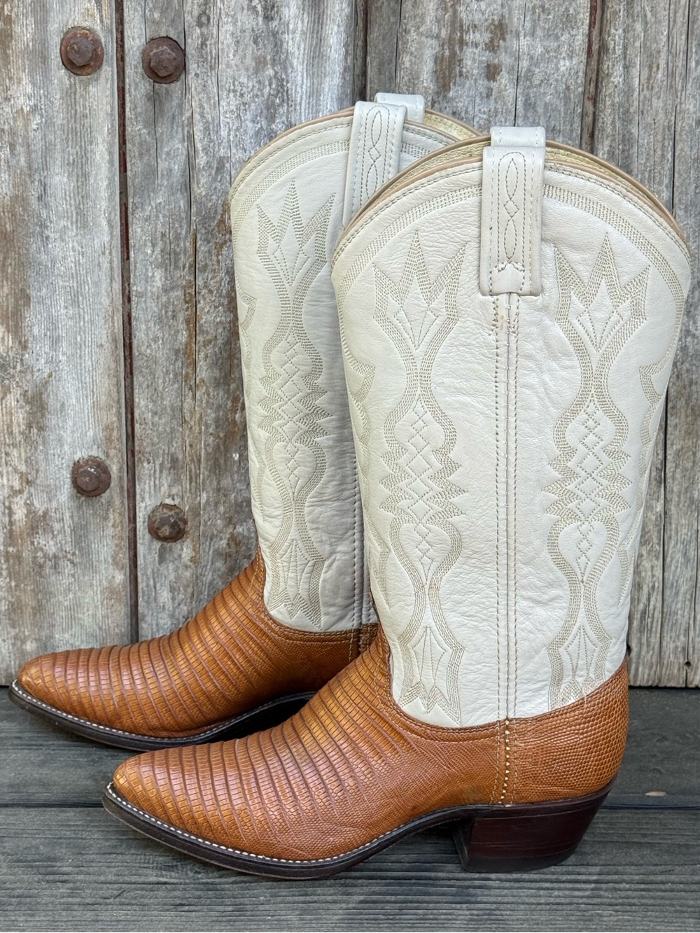 Vintage Dan Post Classic Color Combination Exotic Leather Women's Cowboy Boots